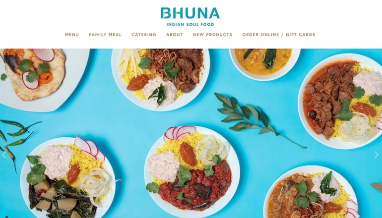 Website for the restaurant Bhuna