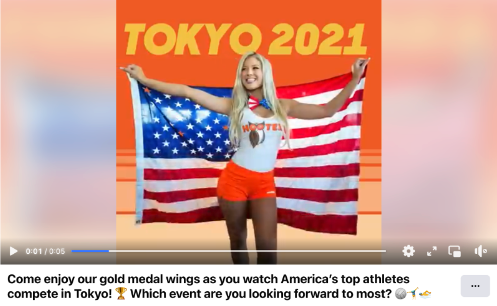 Hooters Facebook ad for promoting the Tokyo Olympics.